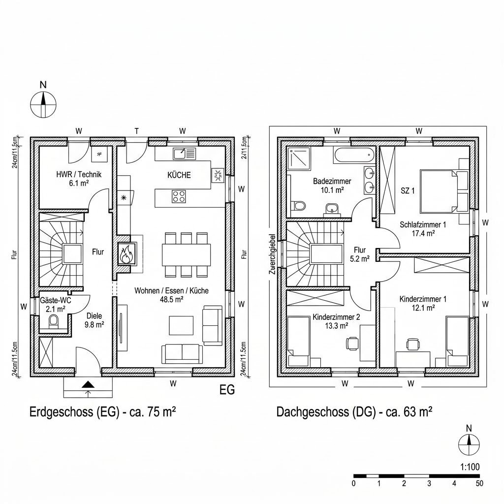 Grundriss Friesenhaus Wattenmeer 138 von Albert Haus — 138 m², 5 Zimmer