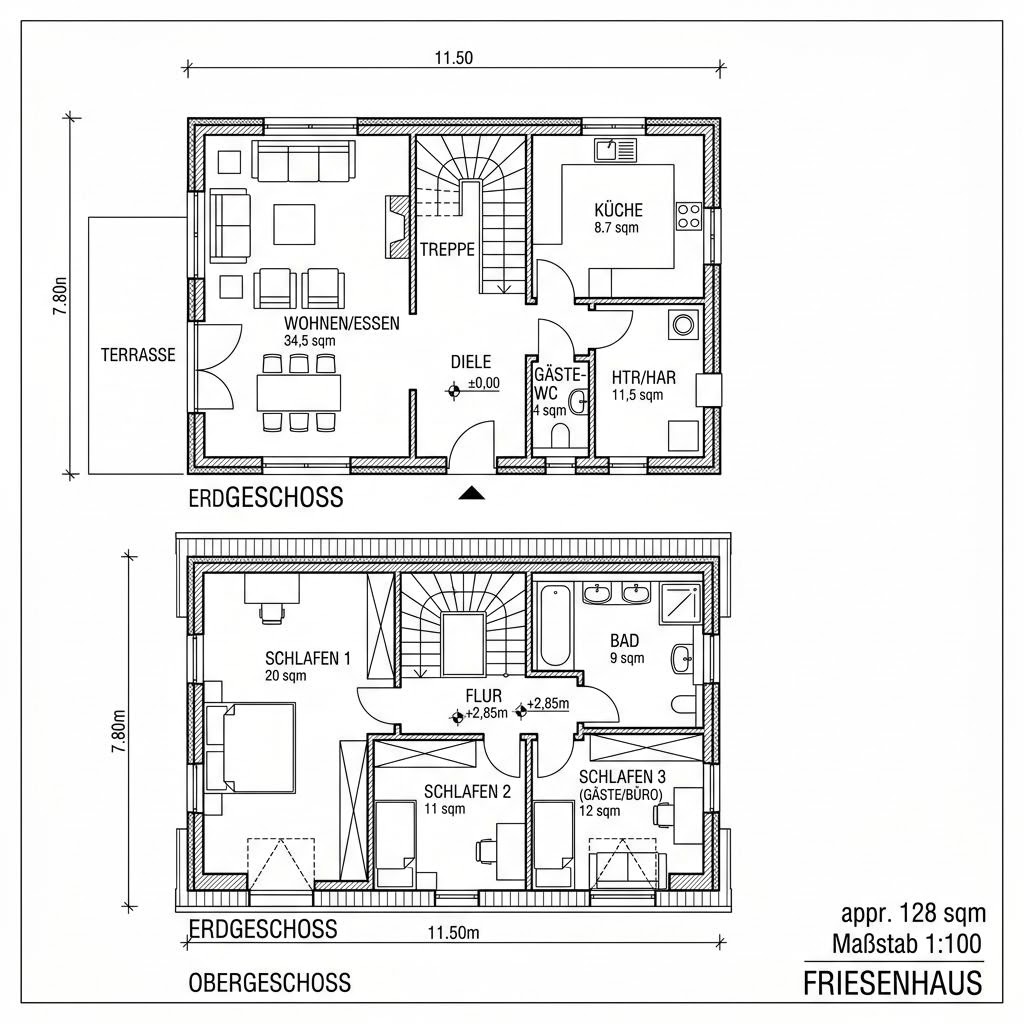 Grundriss Deichkrone 128 von Dammann-Haus — 128 m², 4 Zimmer
