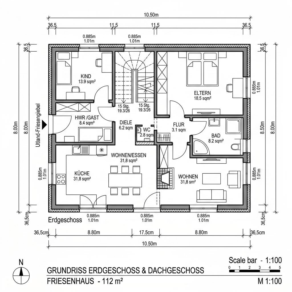 Grundriss Möwennest 112 von Dammann-Haus — 112 m², 4 Zimmer