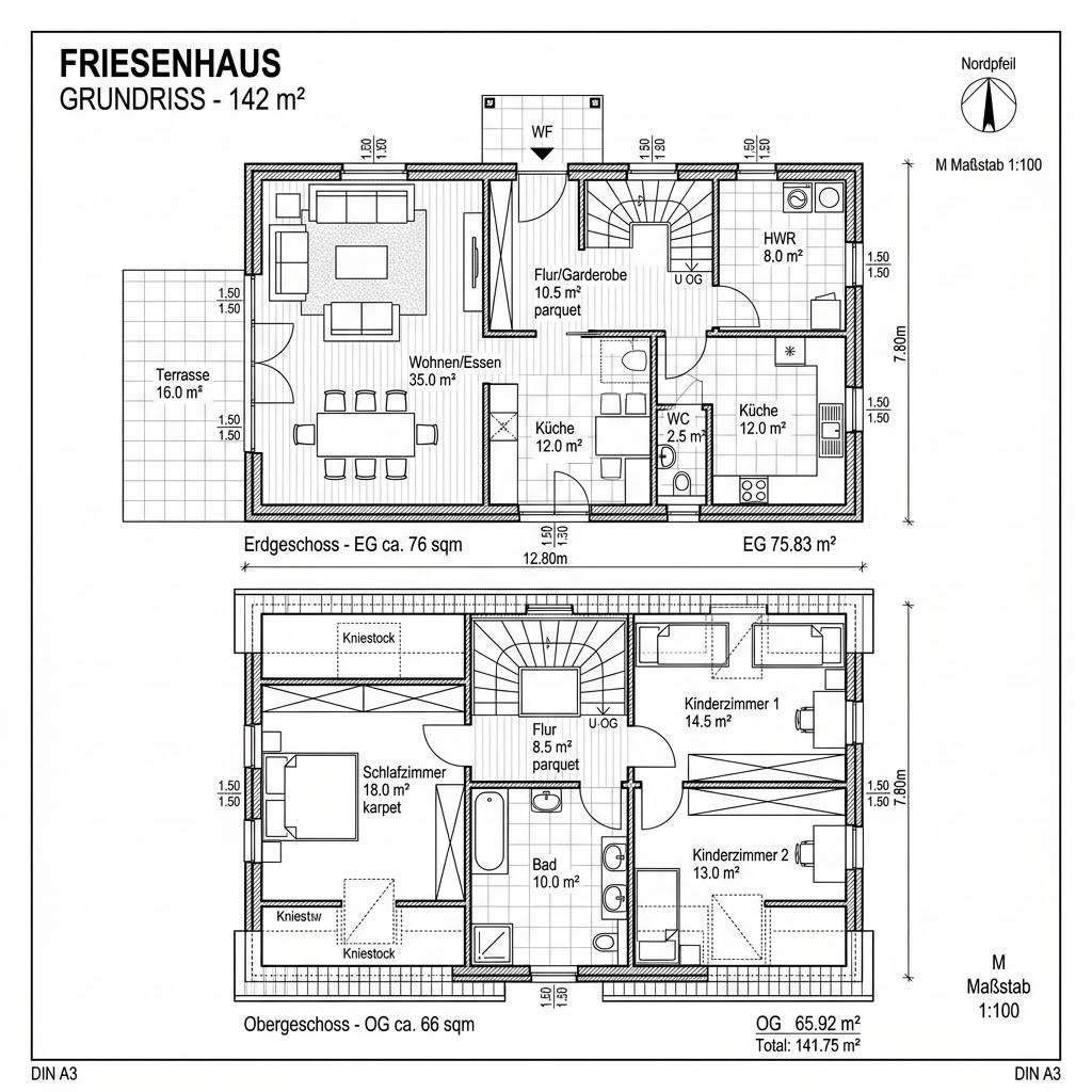 Grundriss Wattenmeer 142 von Dammann-Haus — 142 m², 5 Zimmer