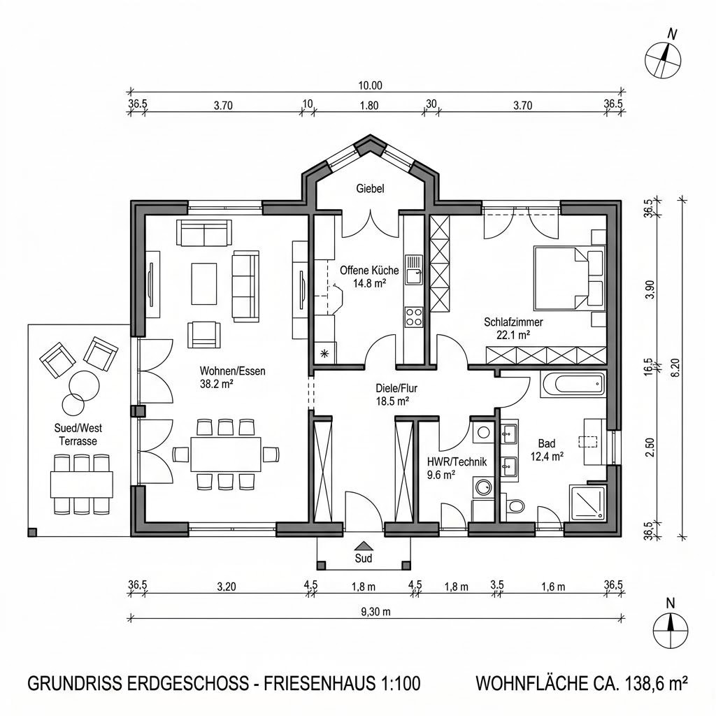 Grundriss Friesenhof 138 von Nordic Haus — 138 m², 4 Zimmer