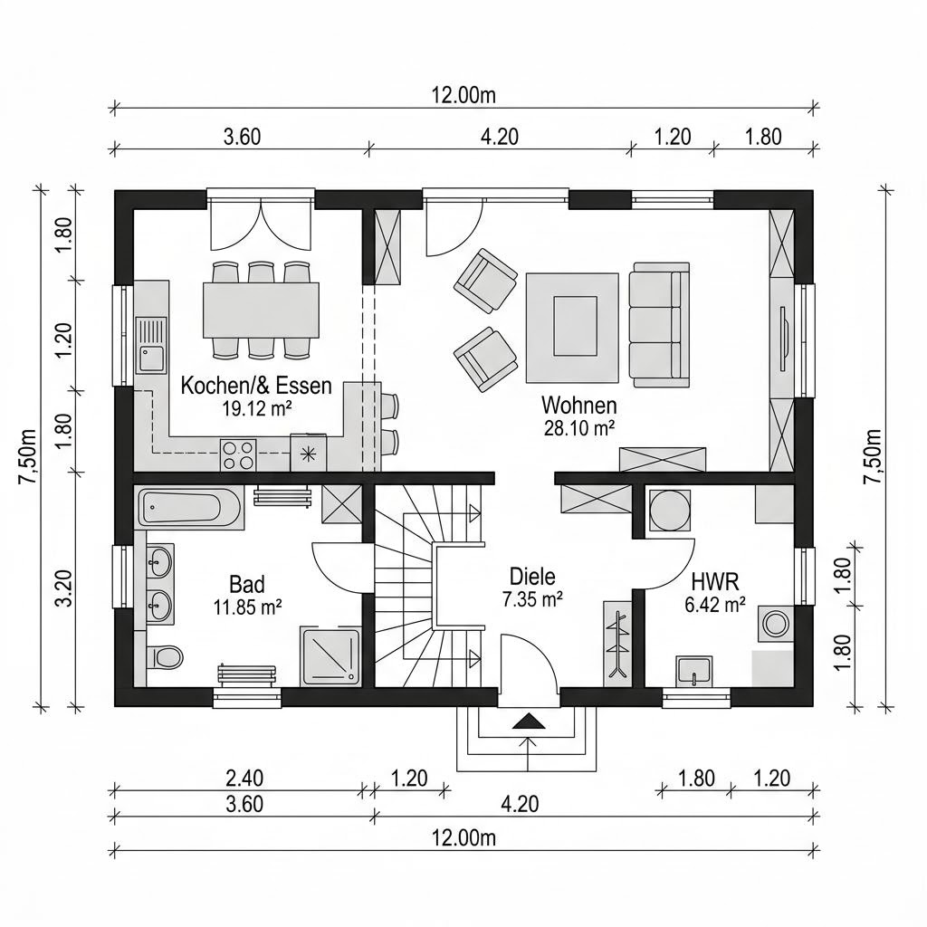 Grundriss Fachwerkhaus Giebelhaus 138 von Fuhrberger Fachwerkhaus — 138 m², 5 Zimmer