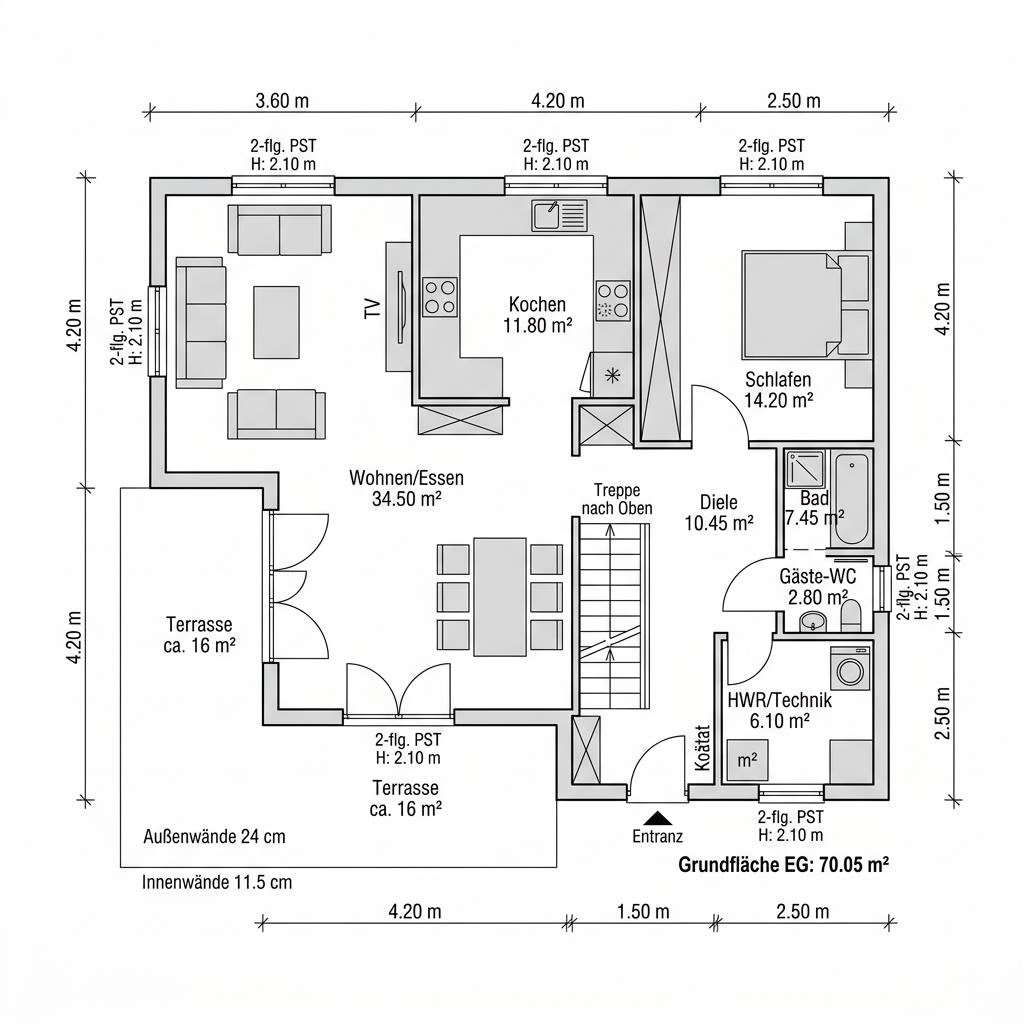 Grundriss Schwedenhaus Newport 134 von Greenville — 134 m², 5 Zimmer