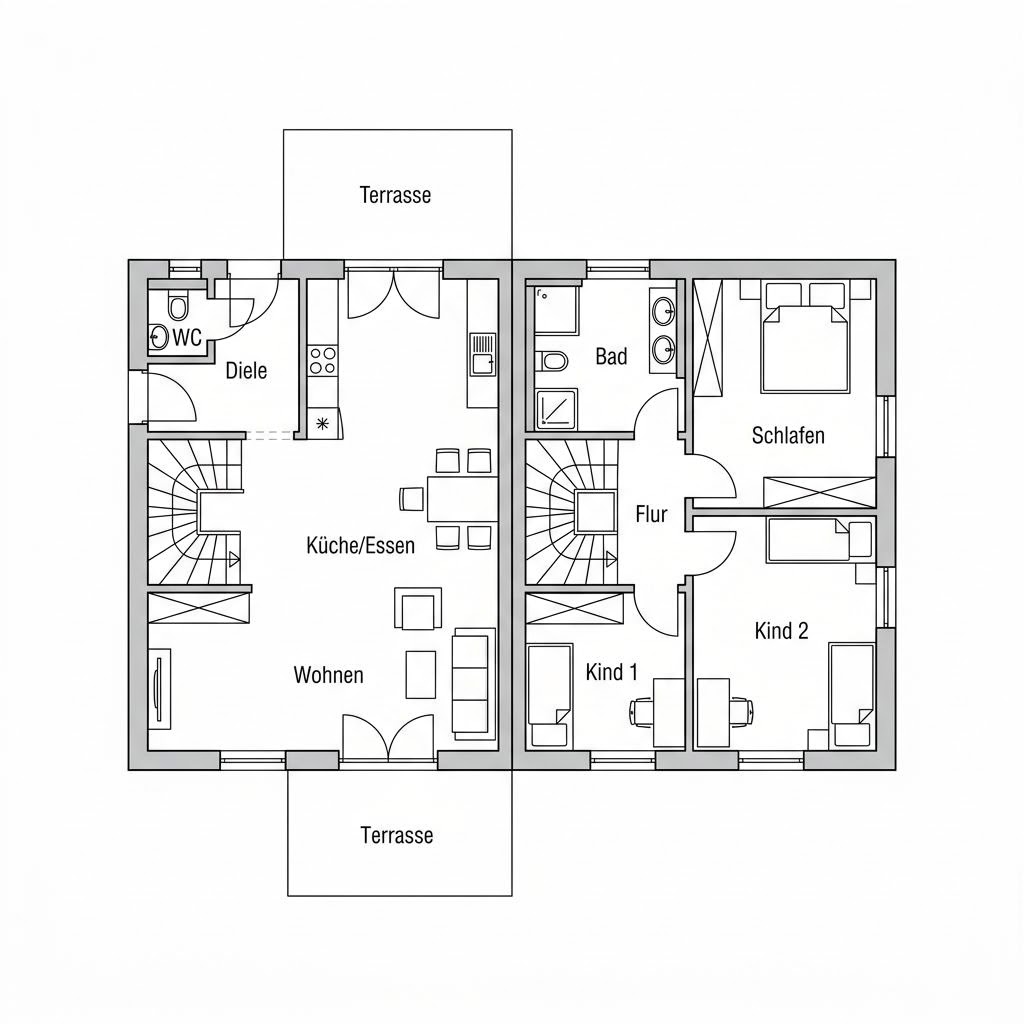 Grundriss Twinos 124 Flach von Heinz von Heiden Massivhäuser — 124 m², 4 Zimmer