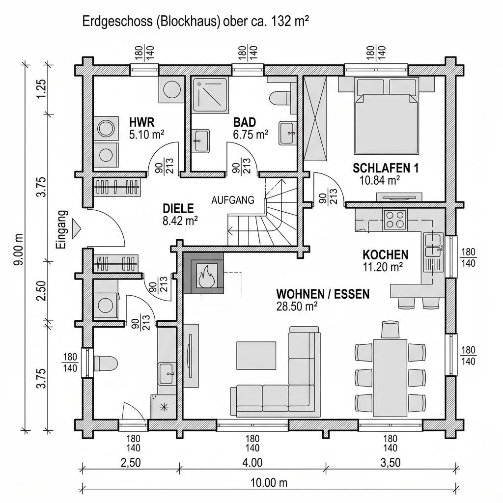 Grundriss Blockhaus Aurora 132 von Honka Blockhaus — 132 m², 5 Zimmer