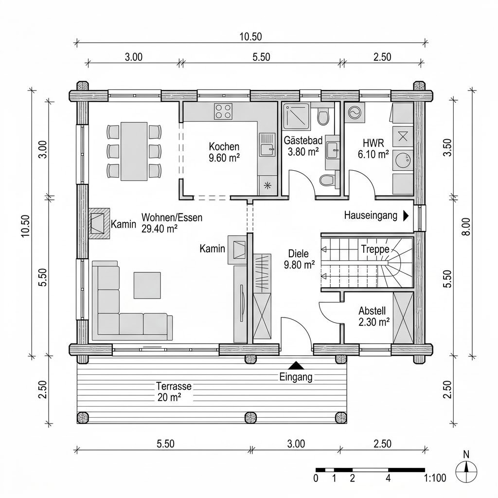 Grundriss Blockhaus Lappi 126 von Honka Blockhaus — 126 m², 5 Zimmer