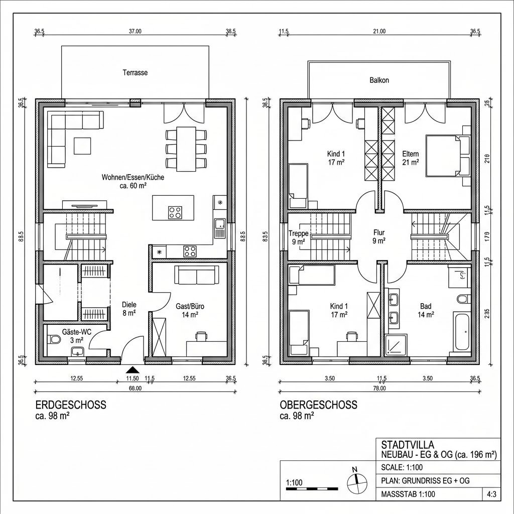 Grundriss Stadtvilla K12 von KAMPA — 196 m², 6 Zimmer