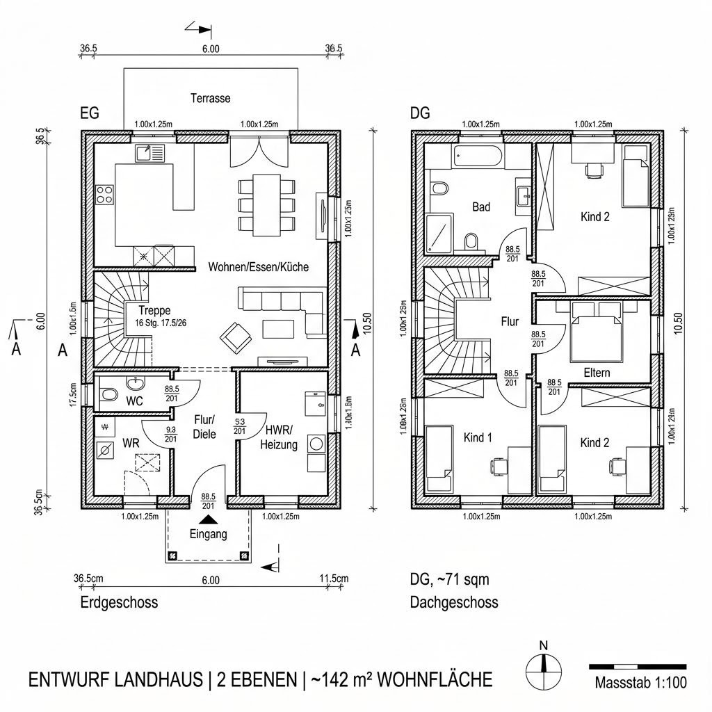 Grundriss Kochel von Isartaler Holzhaus — 142 m², 5 Zimmer