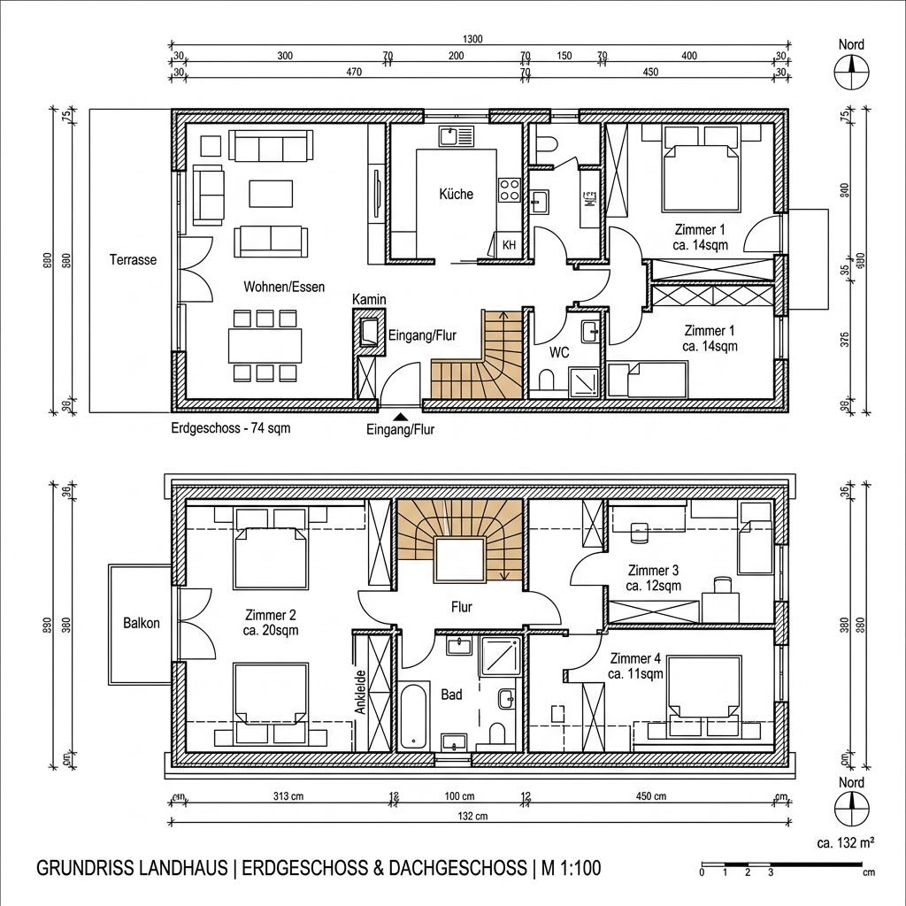 Grundriss Landhaus Classic 132 von Wagener Systemhausbau — 132 m², 5 Zimmer