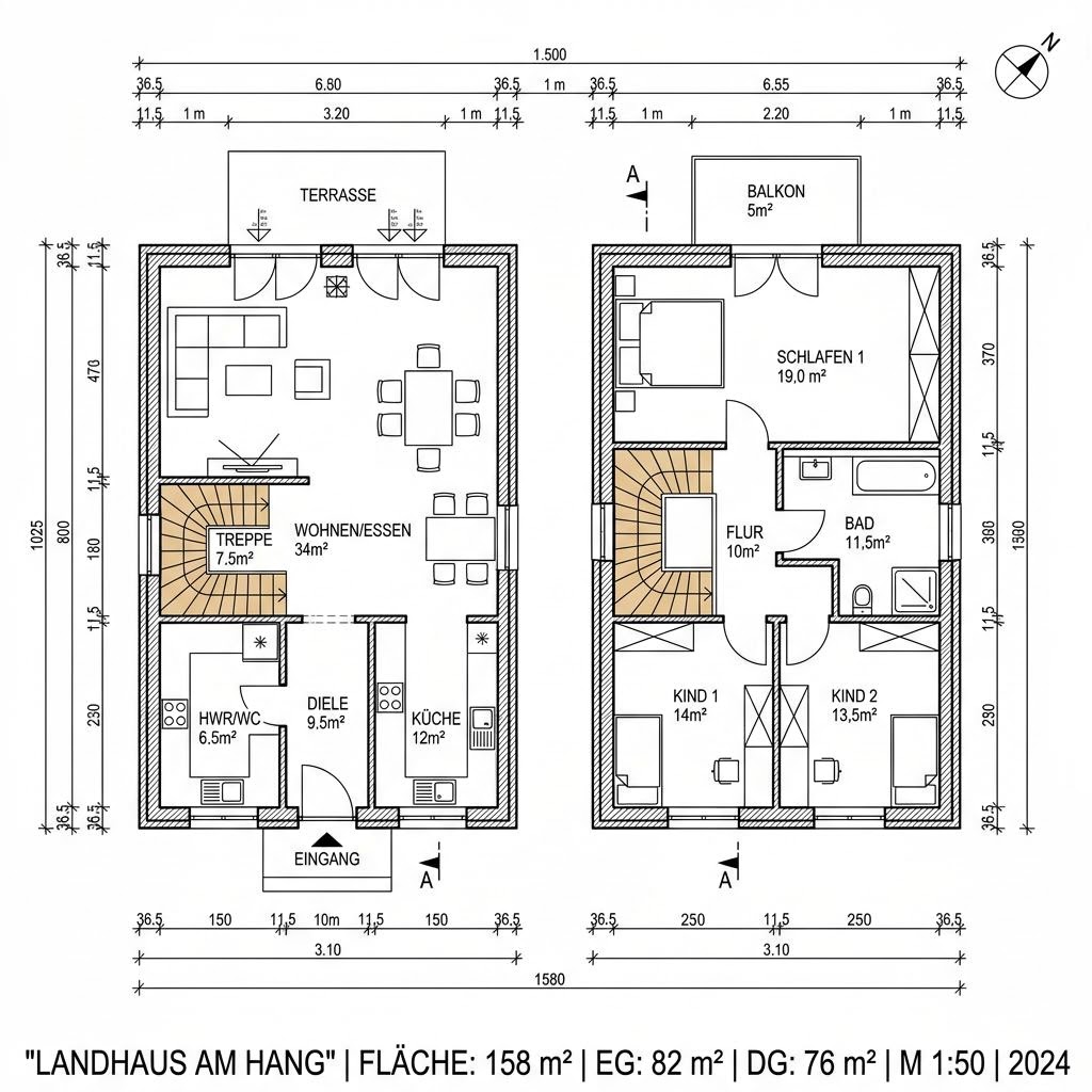 Grundriss Landhaus Comfort 158 von Wagener Systemhausbau — 158 m², 5 Zimmer