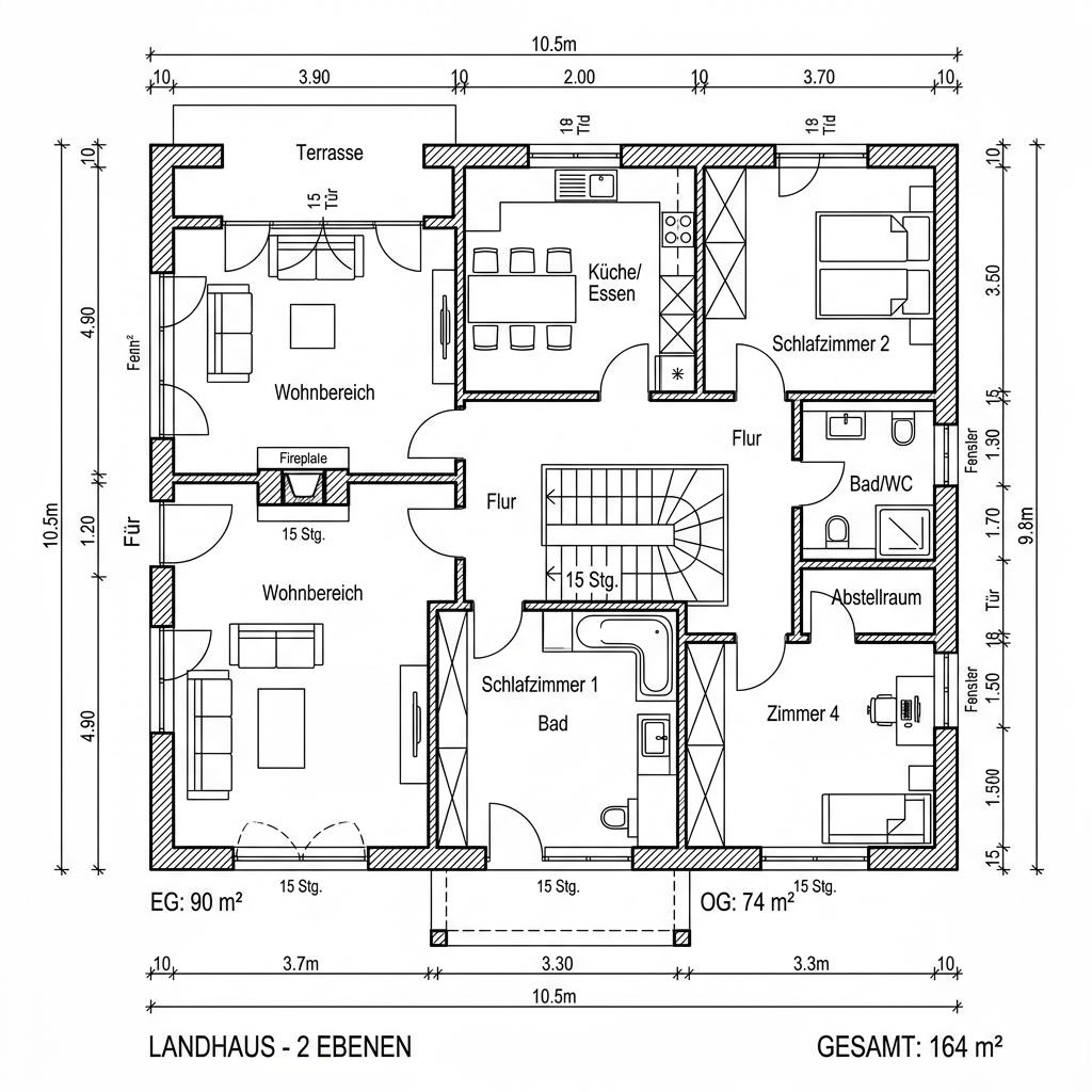 Grundriss Landhaus Comfort 164 von Wagener Systemhausbau — 164 m², 6 Zimmer
