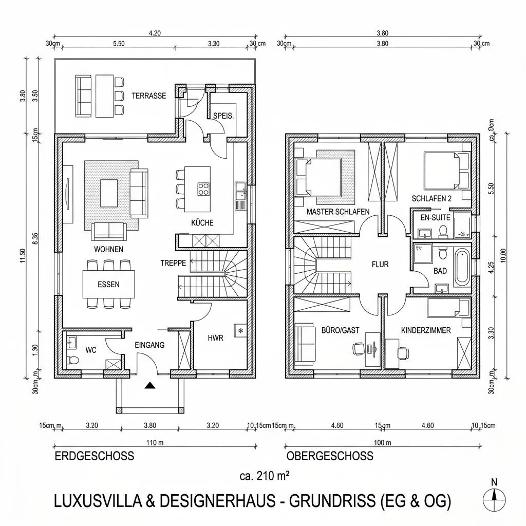 Grundriss Pultdach Design 210 von LUXHAUS — 210 m², 6 Zimmer