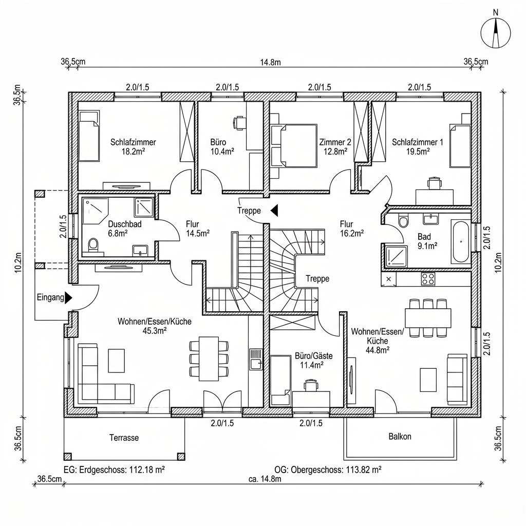 Grundriss Mehrgenerationenhaus Fjord Familie 226 von Bärenhaus — 226 m², 7 Zimmer