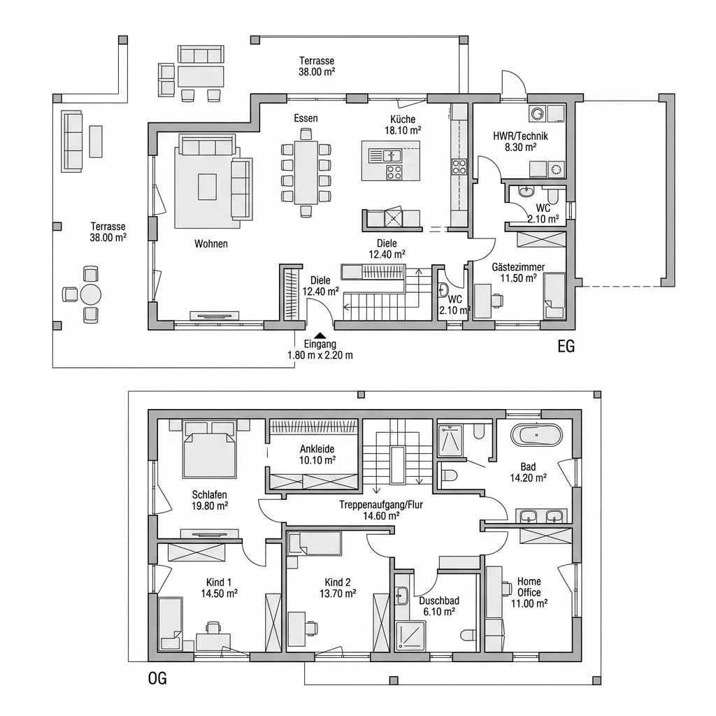 Grundriss Villa Riva 216 von Meisterstück-HAUS — 216 m², 7 Zimmer
