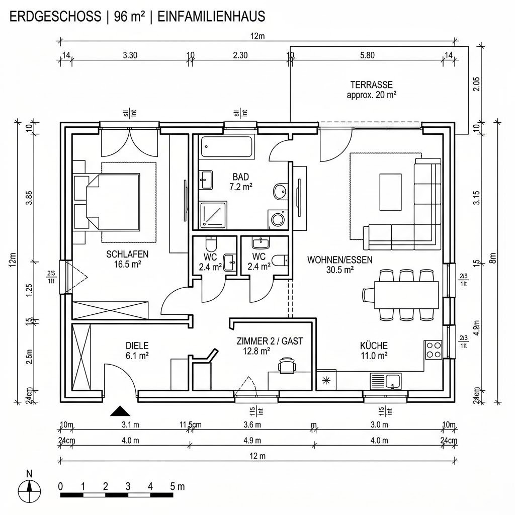 Modulhaus COMMOD Modul Duo 96 von Commod-Haus — ebenerdiges Holzmodulhaus mit Flachdach