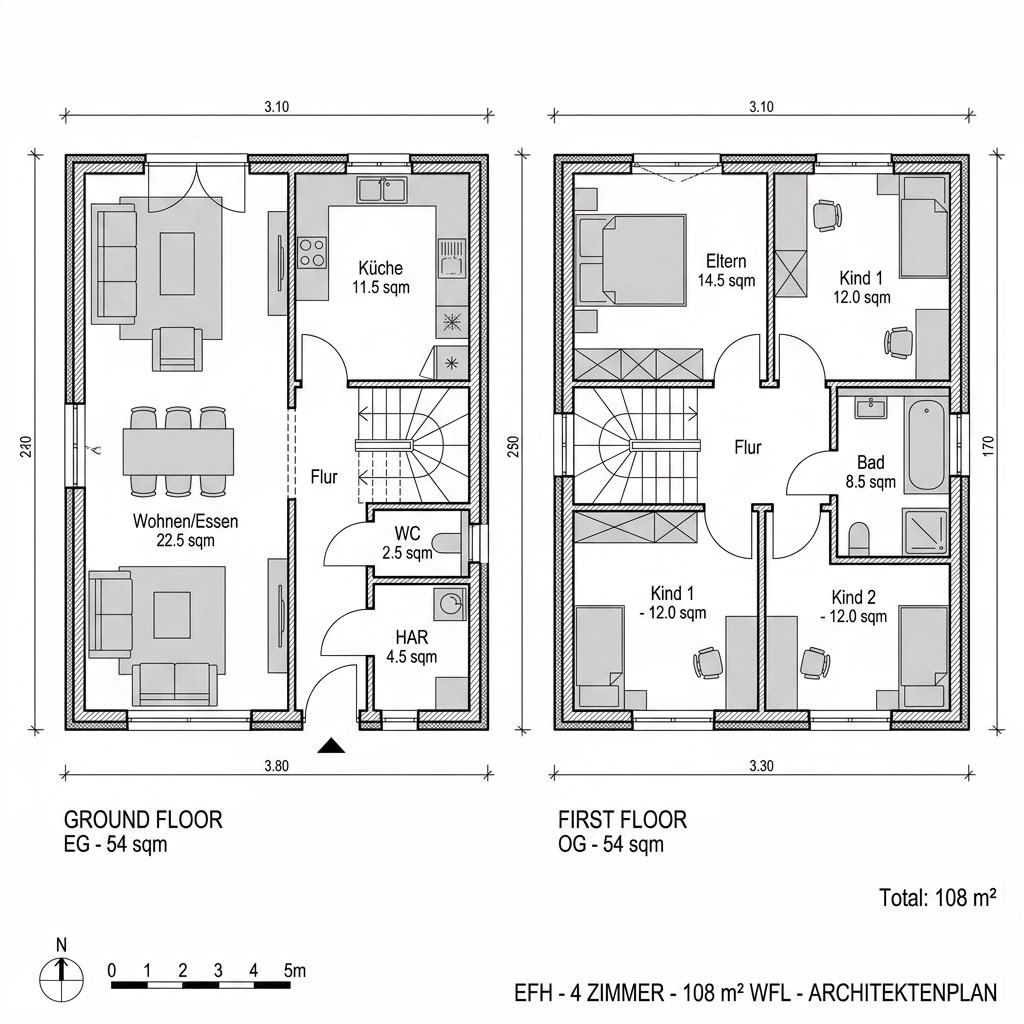 Modulhaus COMMOD Modul Family 108 von Commod-Haus — zweigeschossiges Holzmodulhaus