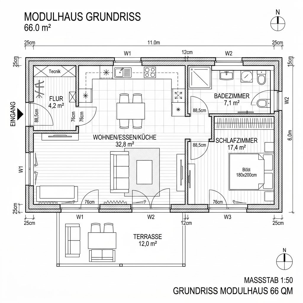 Modulhaus COMMOD Modul Line 66 von Commod-Haus — Modulhaus mit rund 66 m²