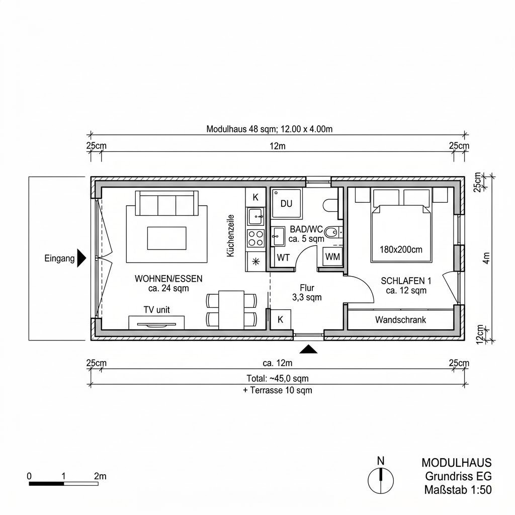 Modulhaus COMMOD Modul Solo 48 von Commod-Haus — Modulhaus mit rund 48 m²