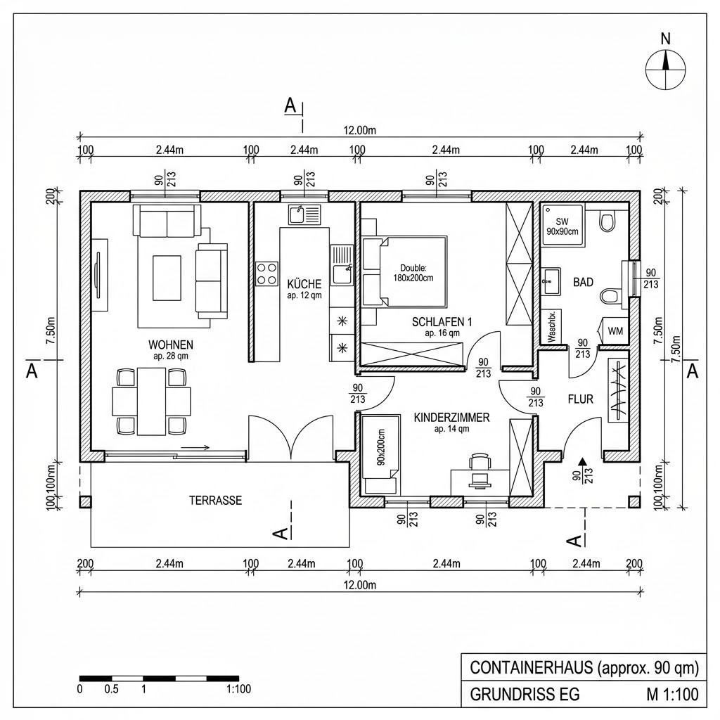 Grundriss Container Duo 90 von Conliving — 90 m², 4 Zimmer