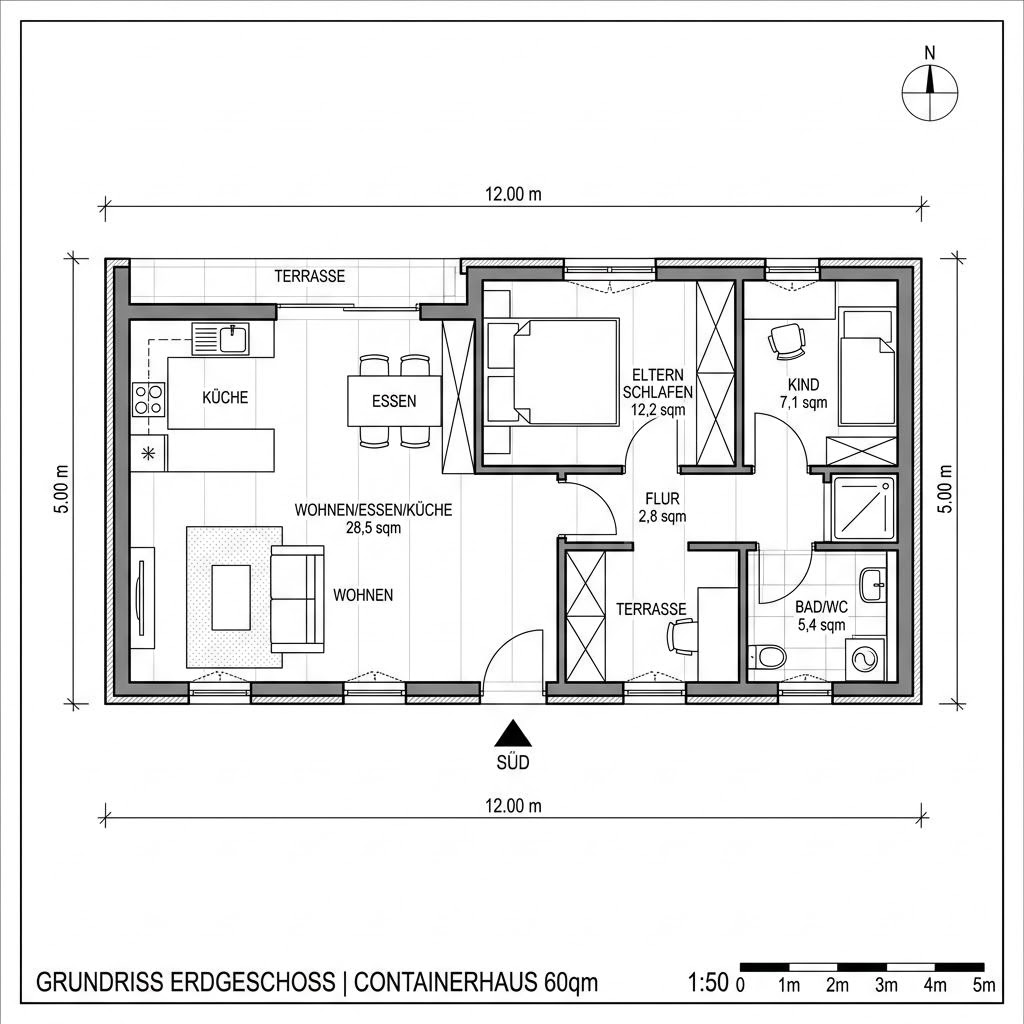 Containerhaus Wohncontainer W10 von Conliving — Modulbau mit rund 60 m²