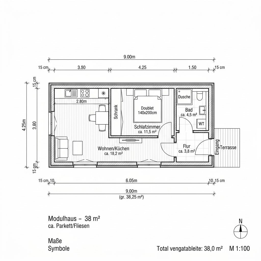 Modulhaus Wohnmodul S-38 von Conliving — Modulbau mit rund 38 m²