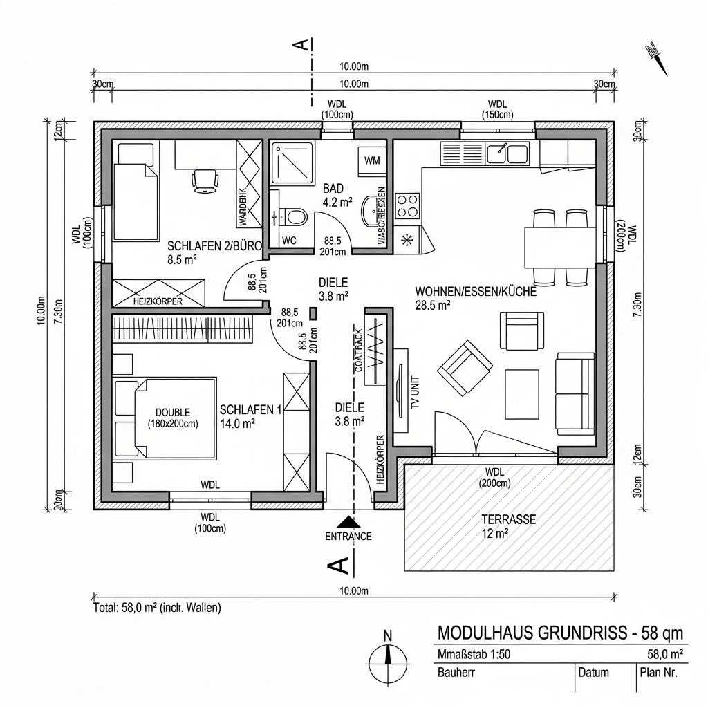 Modulhaus Modul Nordic 58 von Dwellii House — Modulhaus mit rund 58 m²