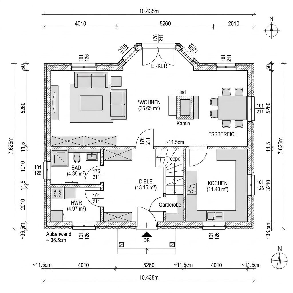Grundriss Kapitänshaus Dithmarschen 122 von Nordic Haus — 122 m², 4 Zimmer