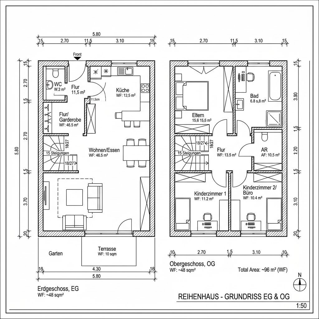 Grundriss Berlin Reihe 96 von Roth-Massivhaus — 96 m², 4 Zimmer
