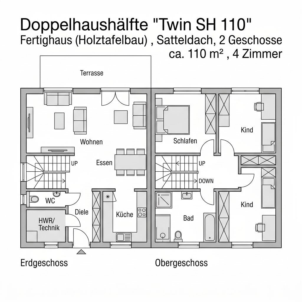 Grundriss Twin SH 110 von ScanHaus Marlow — 110 m², 4 Zimmer