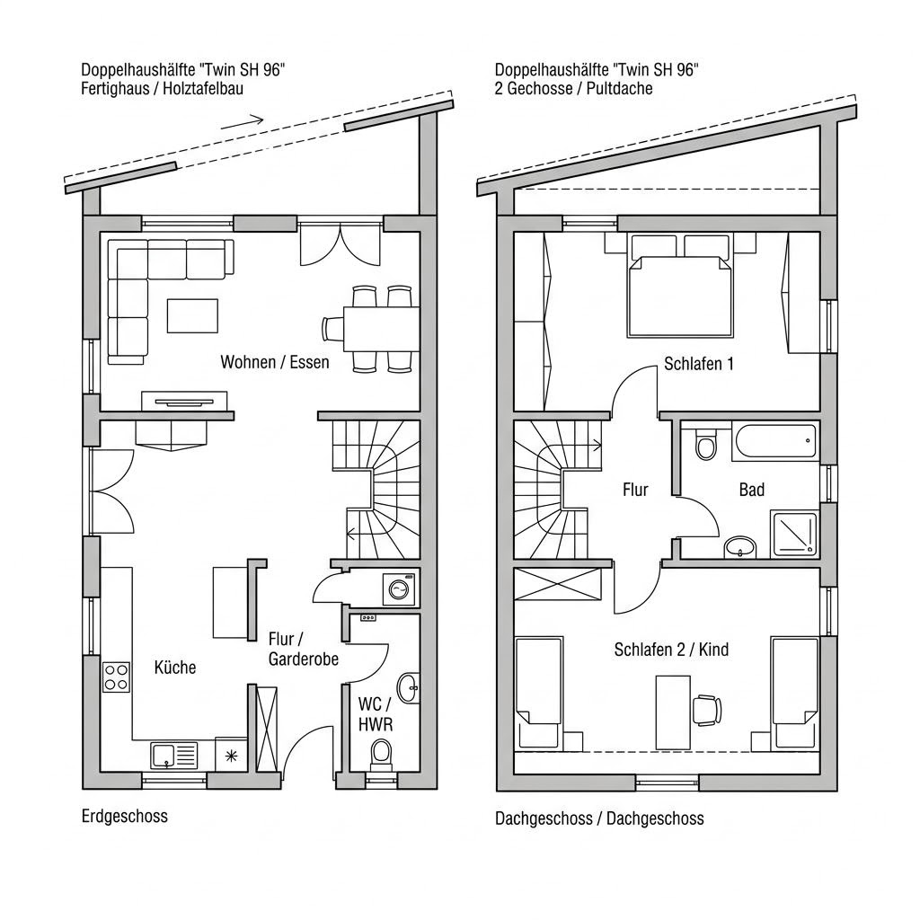 Grundriss Twin SH 96 von ScanHaus Marlow — 96 m², 3 Zimmer