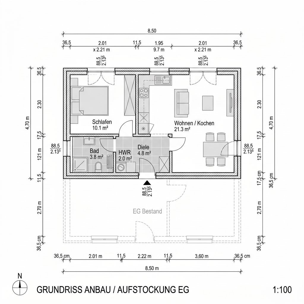 Grundriss FlyingSpace Anbau 40 von SchwörerHaus — 40 m², 2 Zimmer