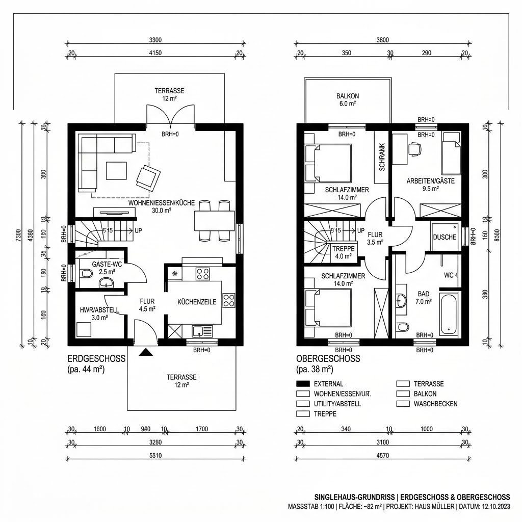 Grundriss Massiv-Singlehaus Solo 82 von FIBAV Massivhaus — 82 m², 3 Zimmer