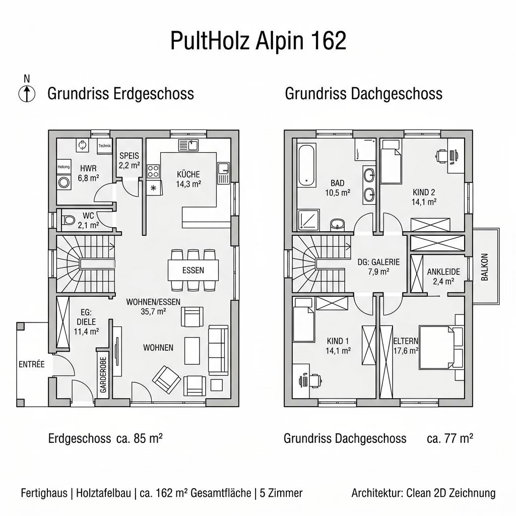Grundriss PultHolz Alpin 162 von Sonnleitner Holzbauwerke — 162 m², 5 Zimmer