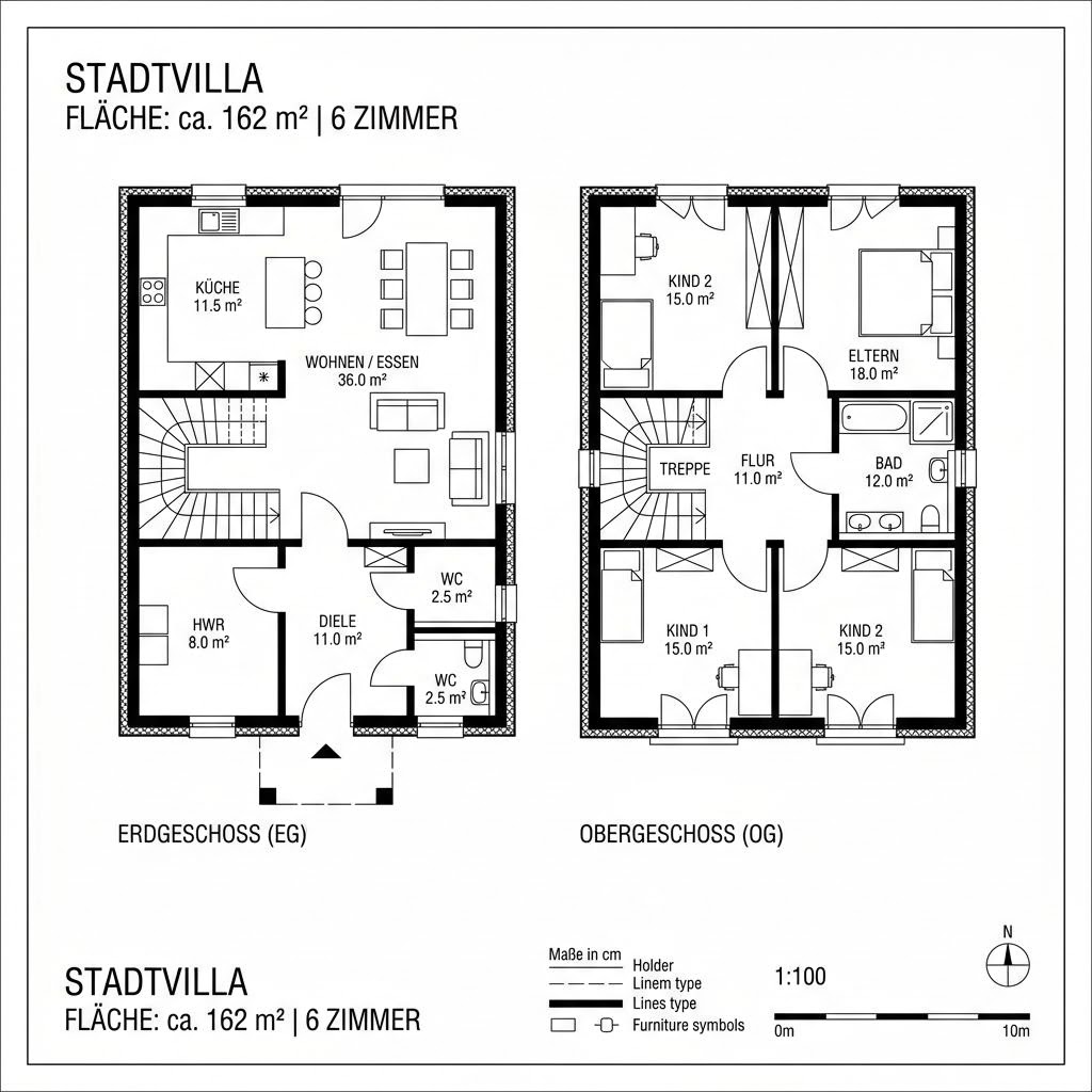 Grundriss Stadtvilla Walm 162 von FIBAV Massivhaus — 162 m², 6 Zimmer