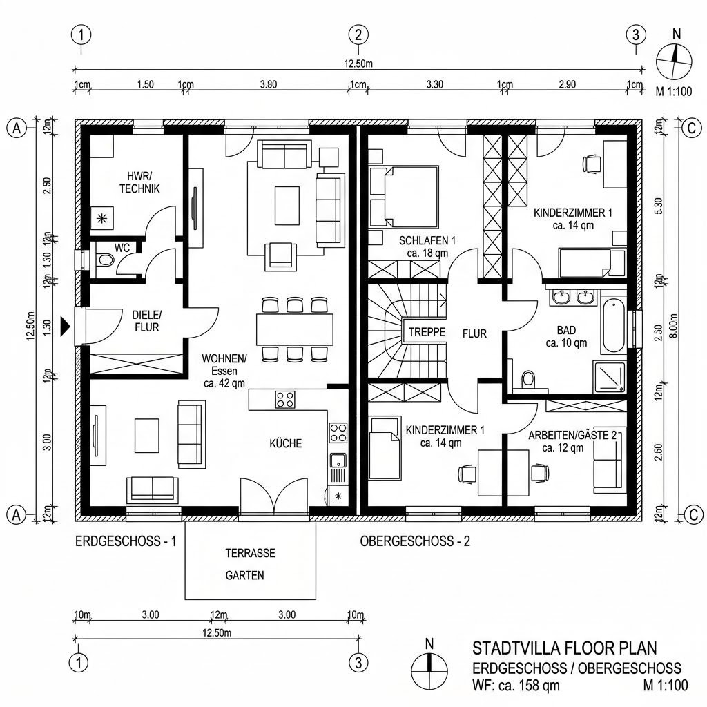 Grundriss Stadtvilla Ahorn 158 Grundriss Stadtvilla Ahorn 158 von Frammelsberger Holzhaus