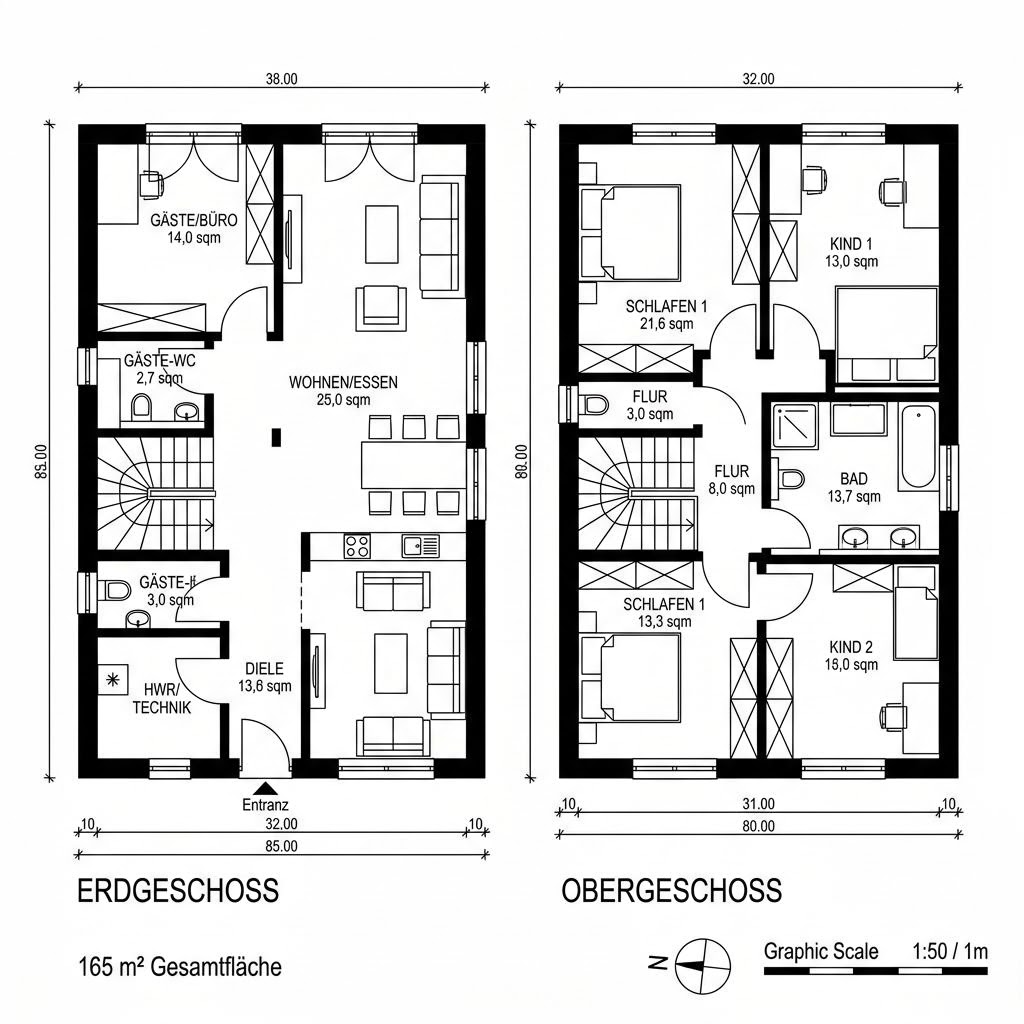 Grundriss Stadtvilla 165 von HELMA Eigenheimbau — 165 m², 5 Zimmer