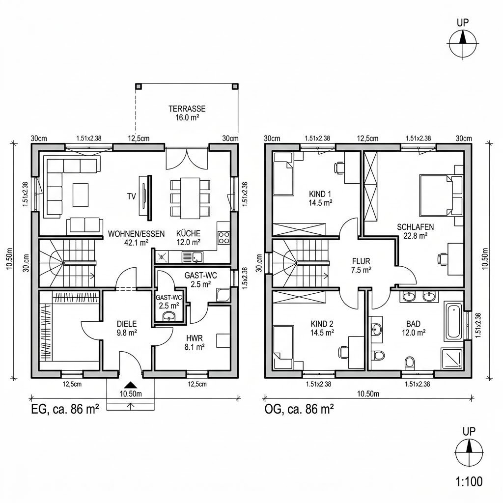 Grundriss Solitär Stadtvilla 172 von Keitel-Haus — 172 m², 5 Zimmer