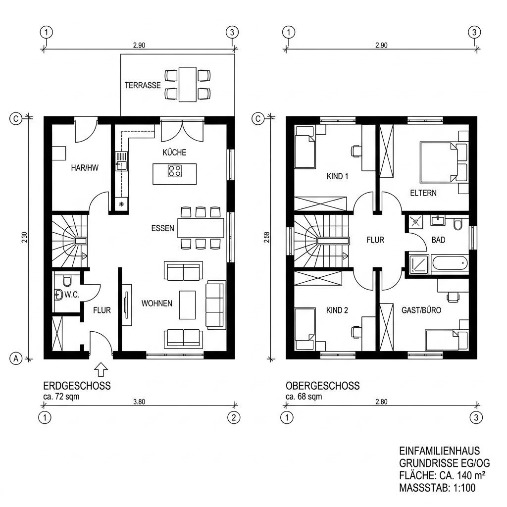Grundriss Stadtvilla Jubiläum 140 von Kern-Haus — 140 m², 5 Zimmer