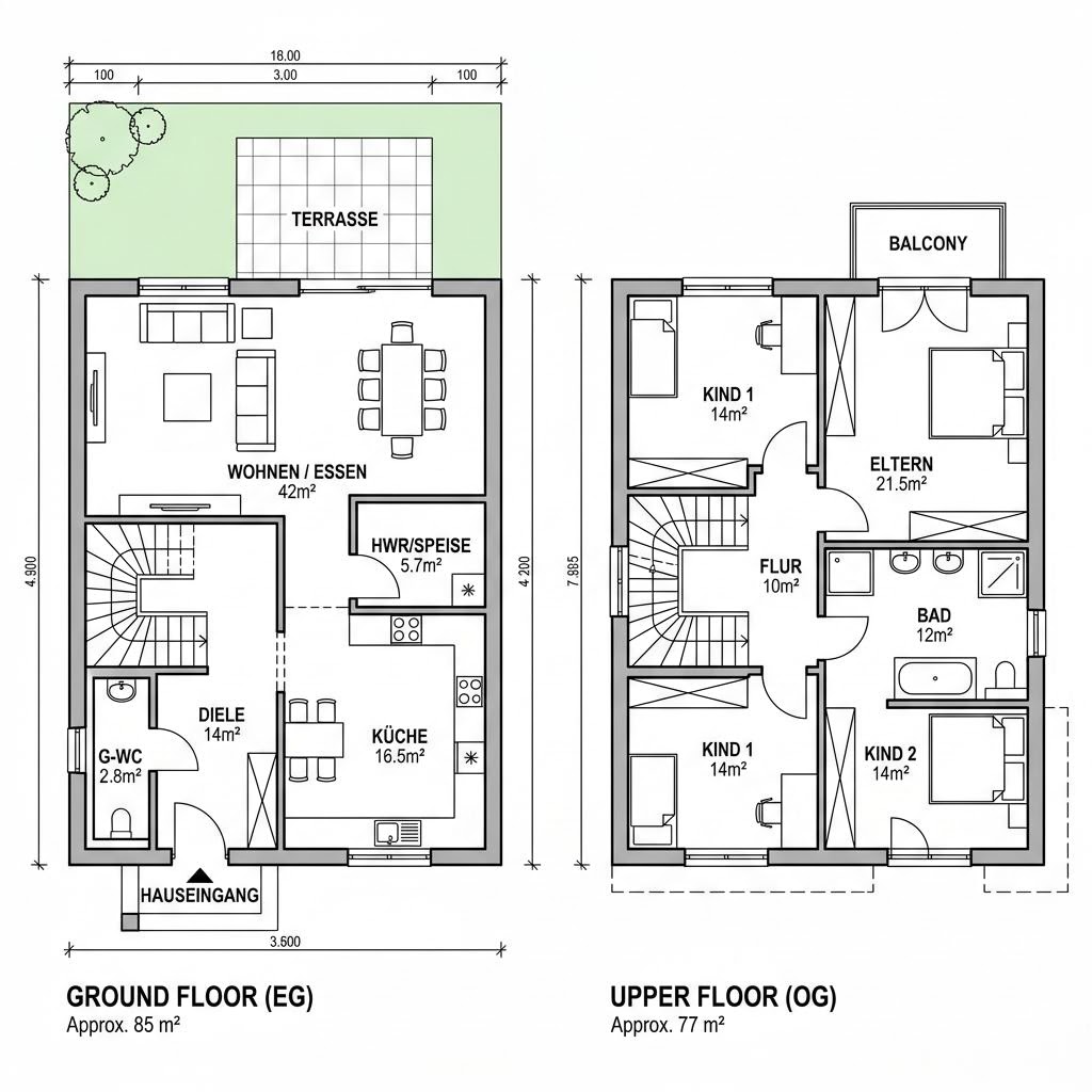 Grundriss Homestory Stadtvilla 162 von LEHNER HAUS — 162 m², 5 Zimmer