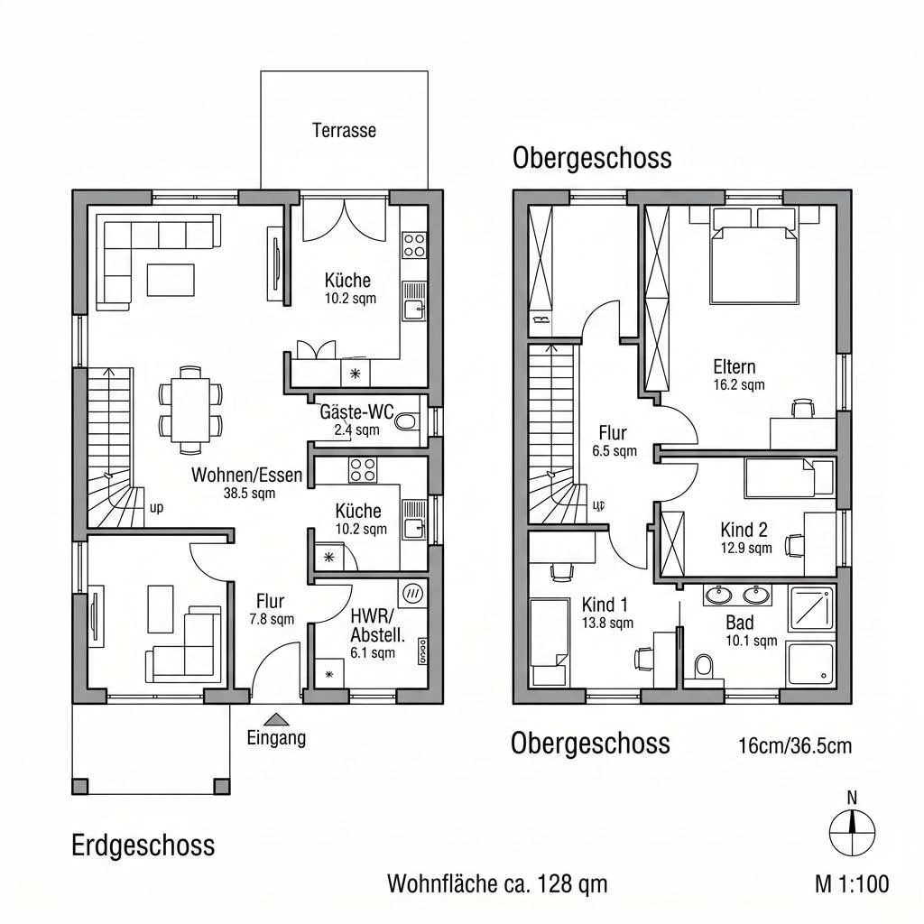 Grundriss Flairhaus 128 von Roth-Massivhaus — 128 m², 5 Zimmer