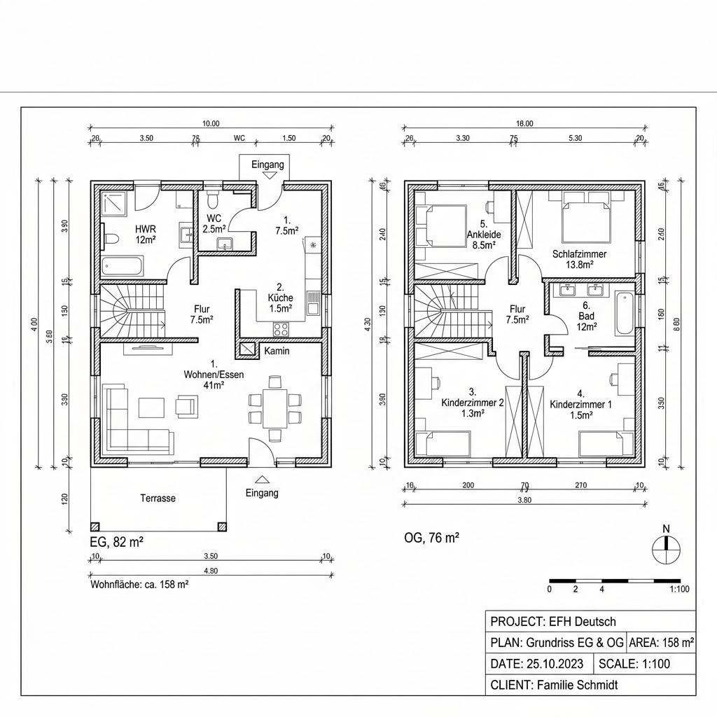 Grundriss Stadtvilla 158 von Town & Country Haus — 158 m², 6 Zimmer