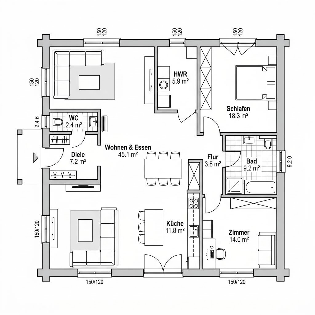 Grundriss Birke 110 von Stommel Haus — 110 m², 4 Zimmer