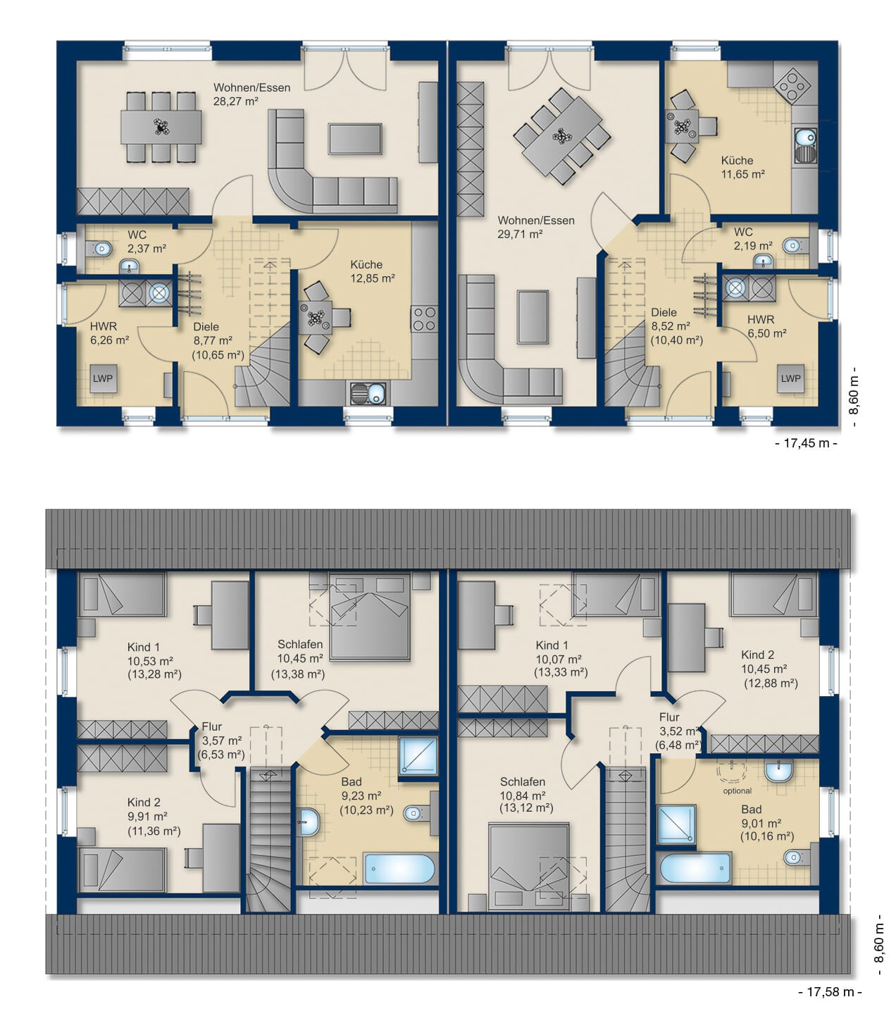 Grundriss Doppelhaus 120 von Team Massivhaus — 120 m², 4 Zimmer