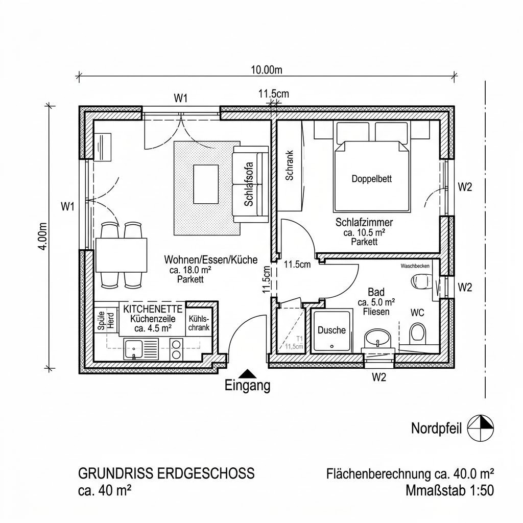 Grundriss Tiny Loft 40 von CABIN ONE — 40 m², 2 Zimmer