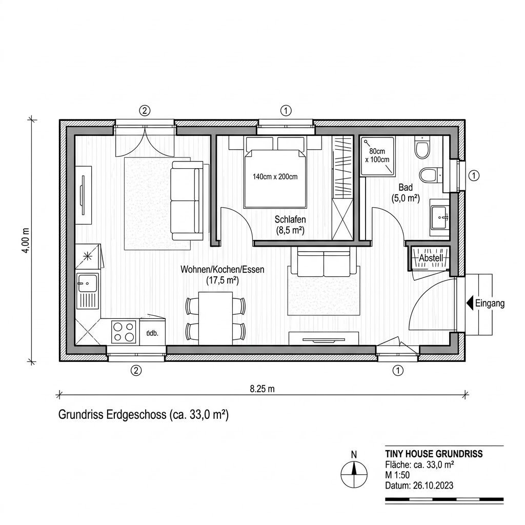 Grundriss Tiny House Cube 33 von Conliving — 33 m², 2 Zimmer