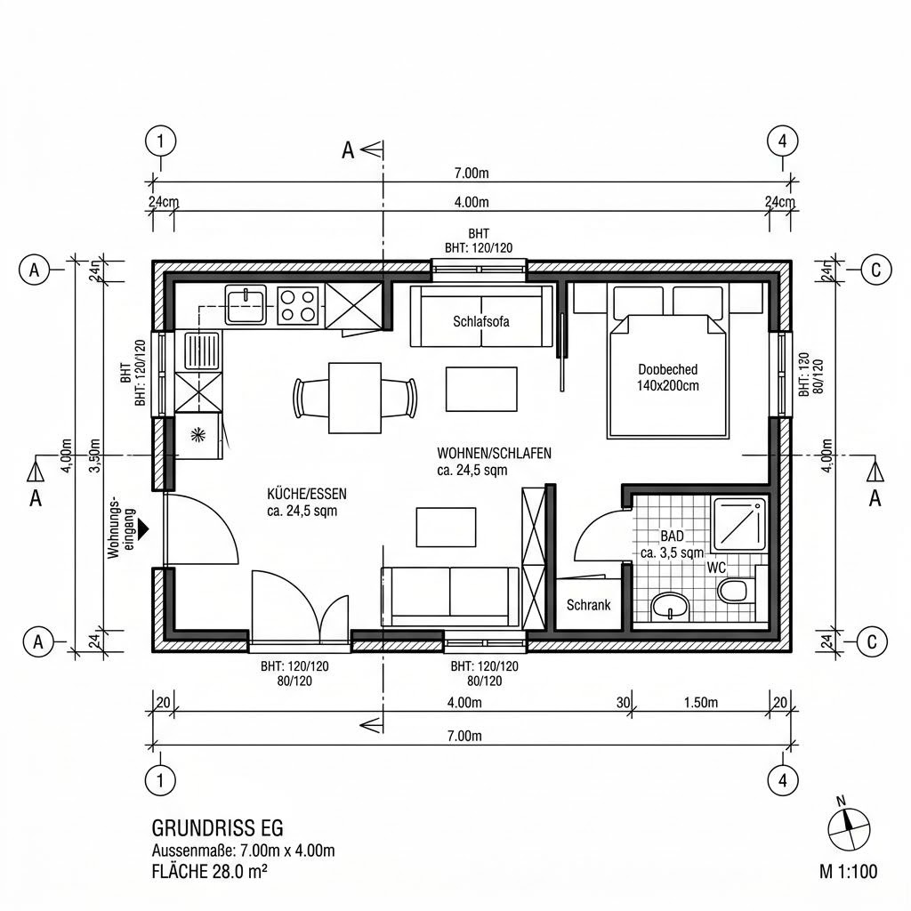 Grundriss Tiny Bris 28 von Dwellii House — 28 m², 1 Zimmer