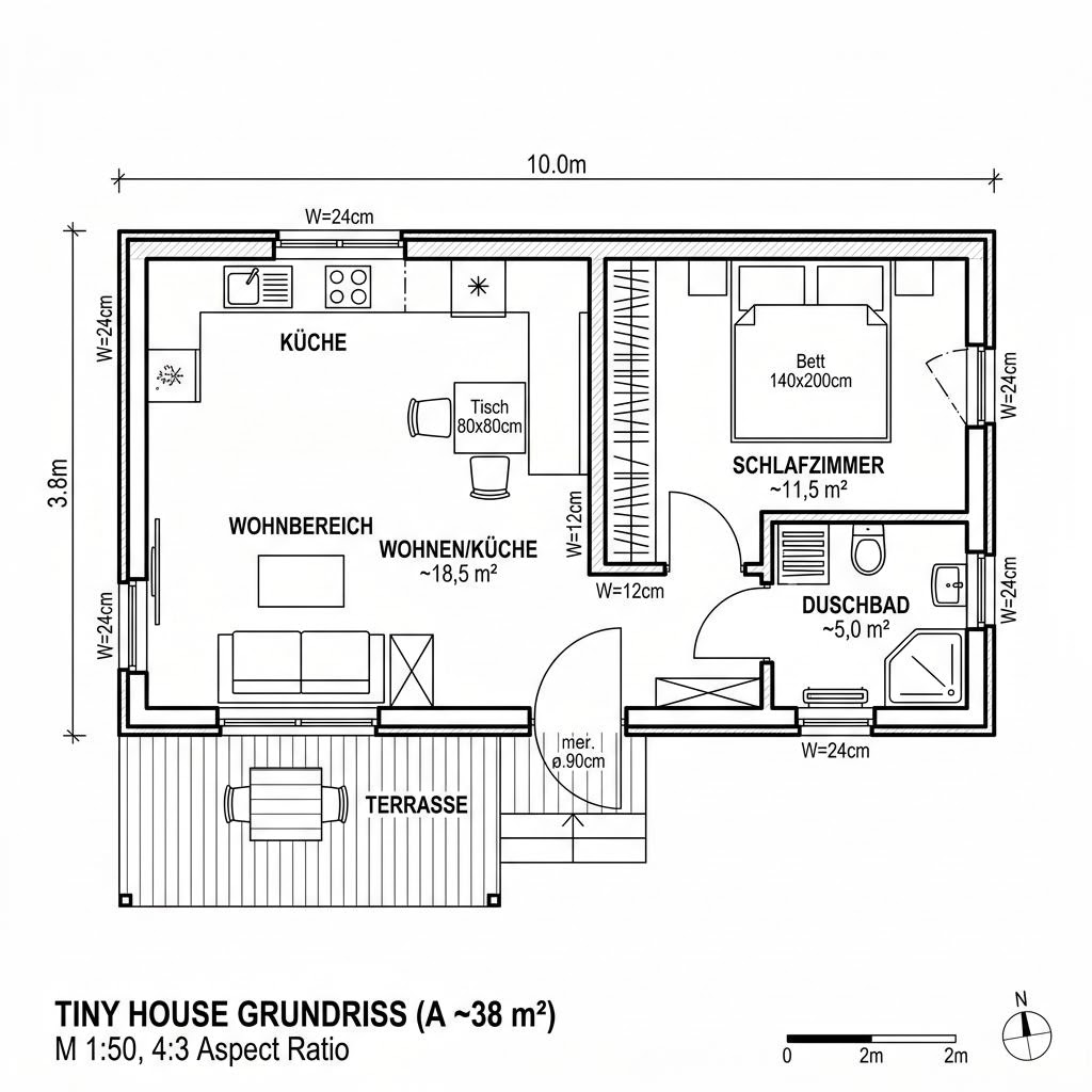 Grundriss Tiny Fjord 38 von Dwellii House — 38 m², 2 Zimmer
