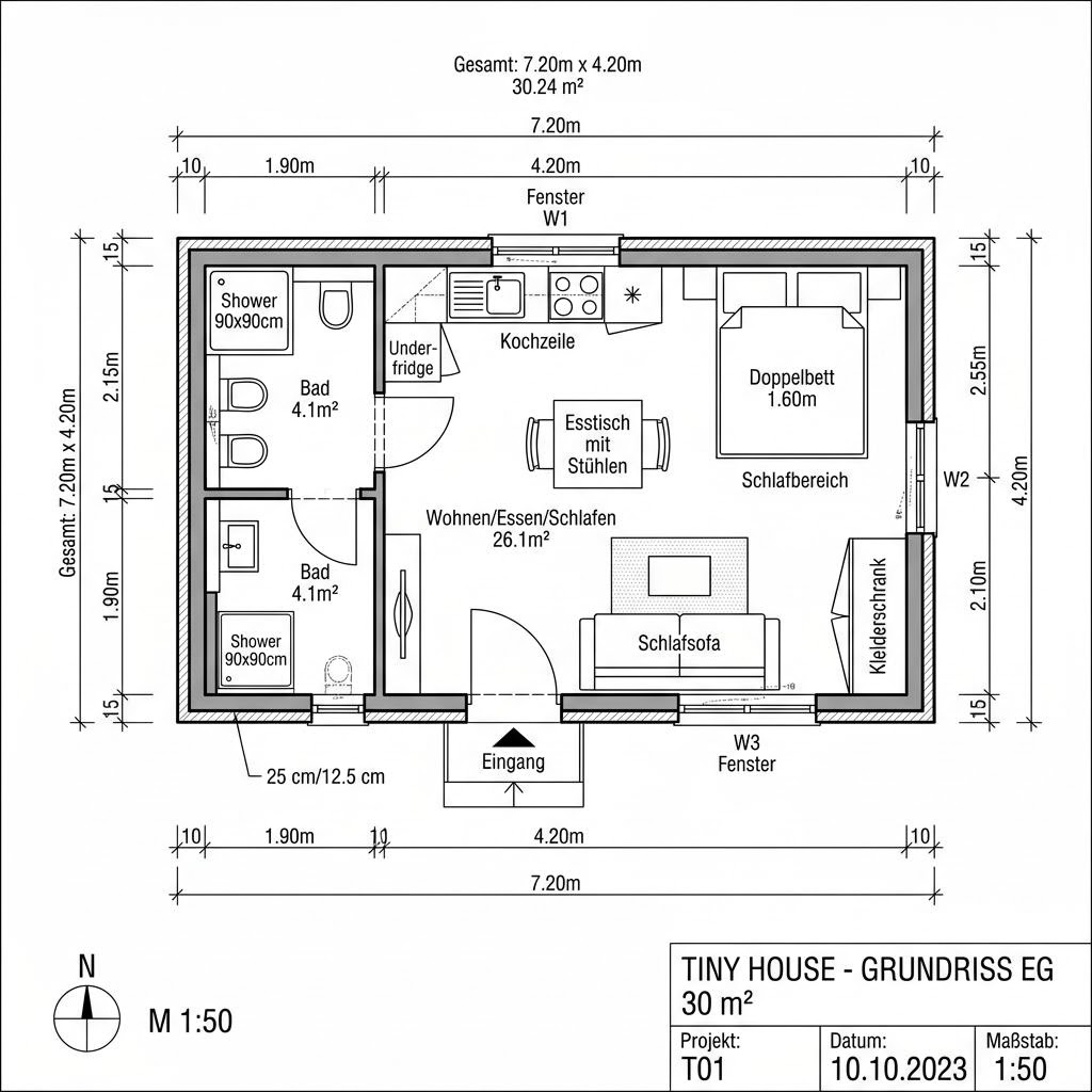 Grundriss Tiny Lagom 30 von Dwellii House — 30 m², 1 Zimmer