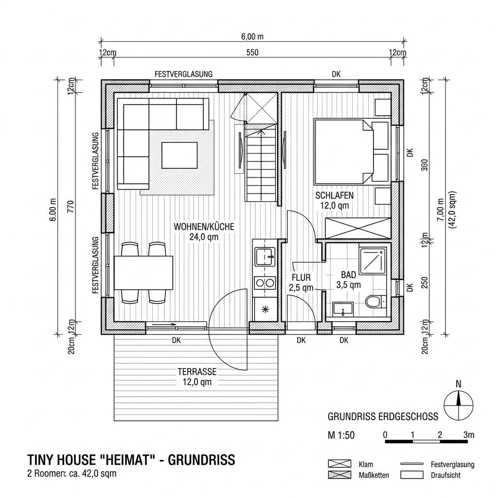 Grundriss Tiny Skog 42 von Dwellii House — 42 m², 2 Zimmer