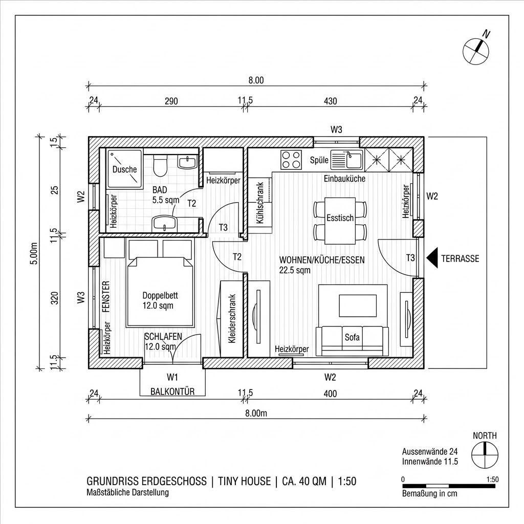Grundriss Tiny Vik 40 von Dwellii House — 40 m², 2 Zimmer
